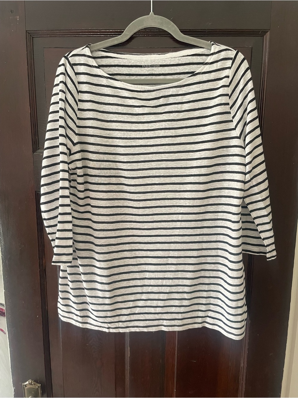 Eileen Fisher Black & White Striped Long Sleeve Boatneck Tunic Top